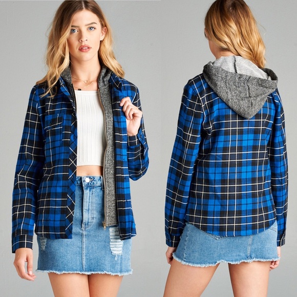 PLUS SIZE Plaid Hooded Zip Up Hoodie - Picture 6 of 7
